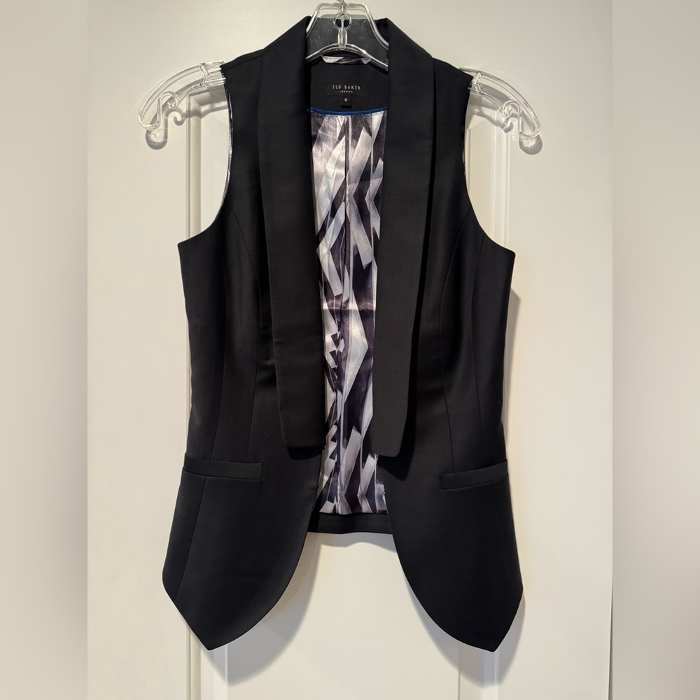 Ted Baker Black Tailored Vest with Patterned Lining